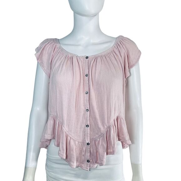 We The Free Tops - We The Free Ruffle Short Sleeve Baby Pink Blouse Medium Coquette